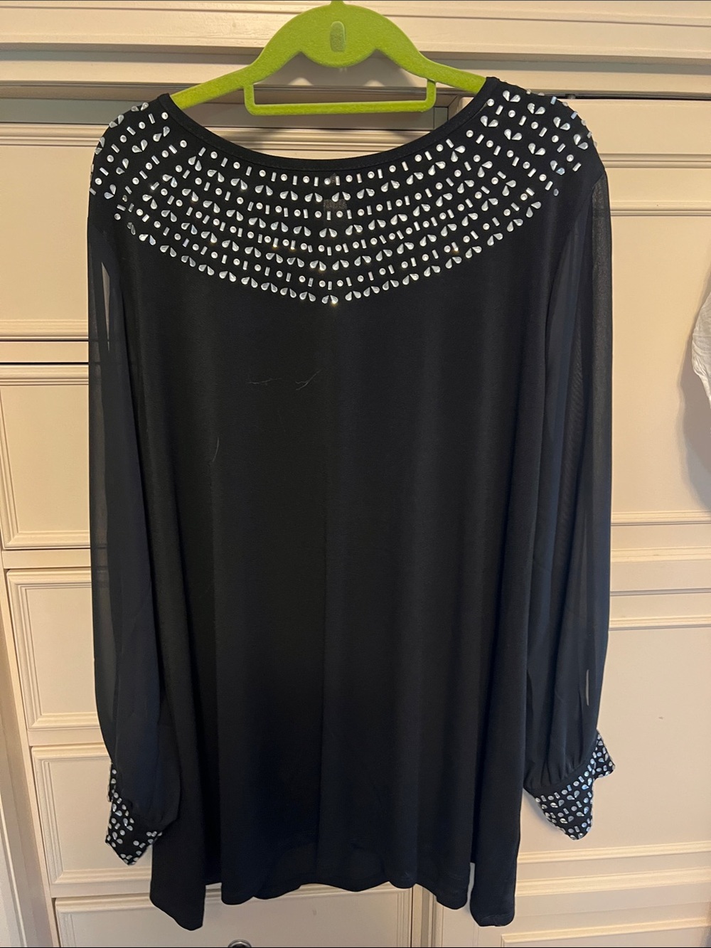 Belldini Black Long-Sleeve Blouse with Clear Bead Embellishments